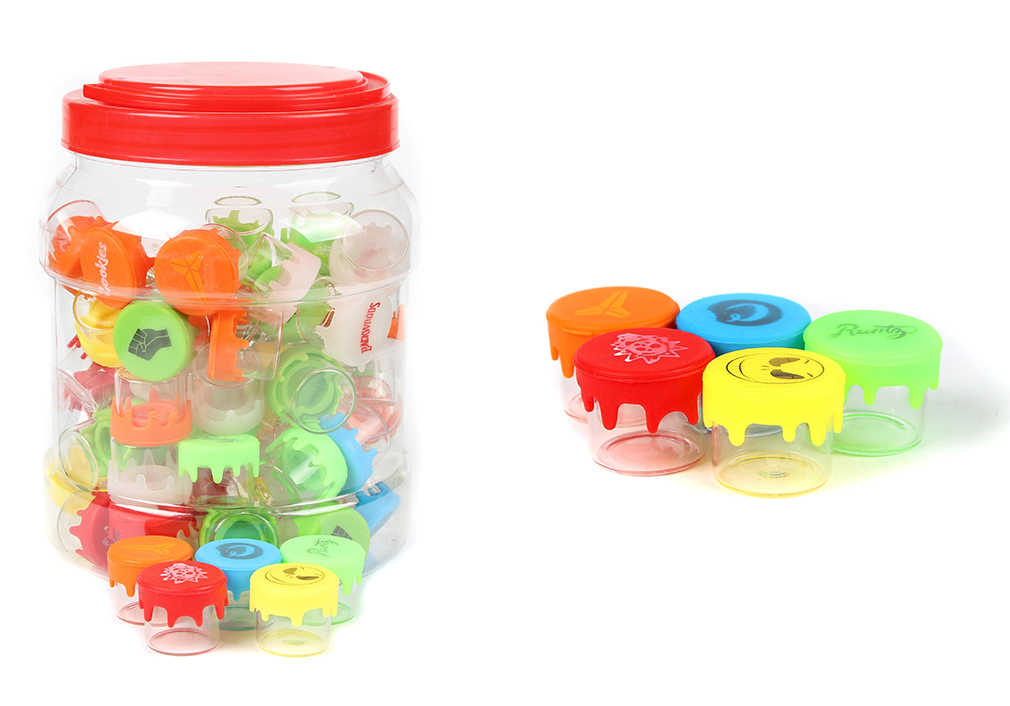 1010_706Silicone&Glass Jar Small Size CBD Weed/Tobacco Glass Jar Mix Printing Smoking Accessories