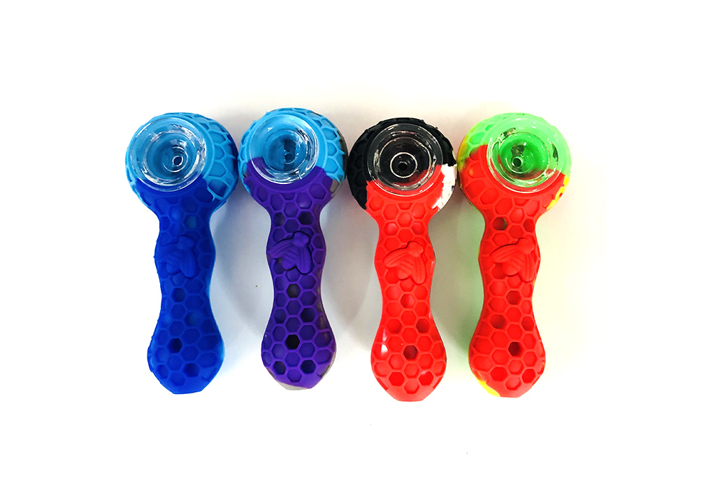 1010_706Silicone Smoking Pipe Glass Bowl Bee Tobacco/Weed Pipe Smoking Accessories