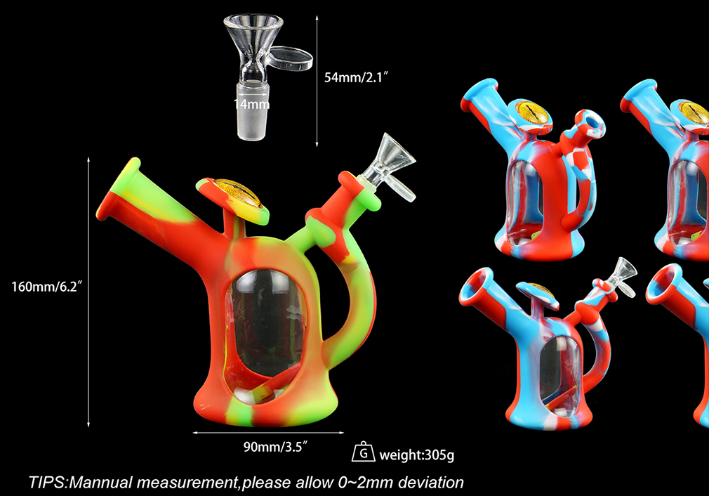 1010_706Silicone Smoking Bong Rainbow Color Glass Smoking Water Pipe Tobacco Smoking Accessories
