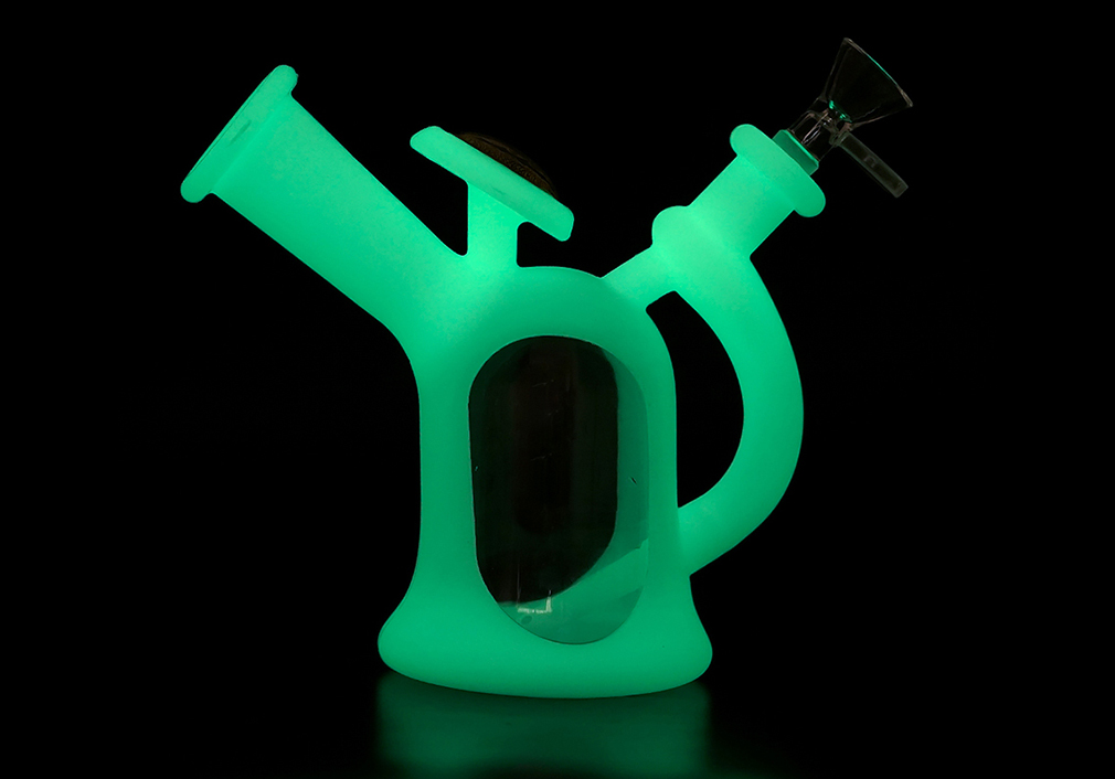 1010_706Silicone Smoking Bong Glow In Dark Glass Smoking Water Pipe Tobacco Smoking Accessories