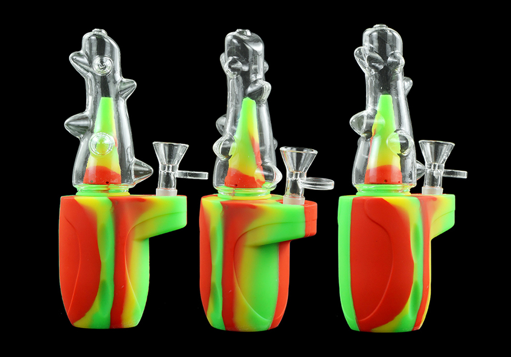 1010_706Silicone Smoking Bong Mix Color Glass Smoking Water Pipe Tobacco Smoking Accessories H179-3