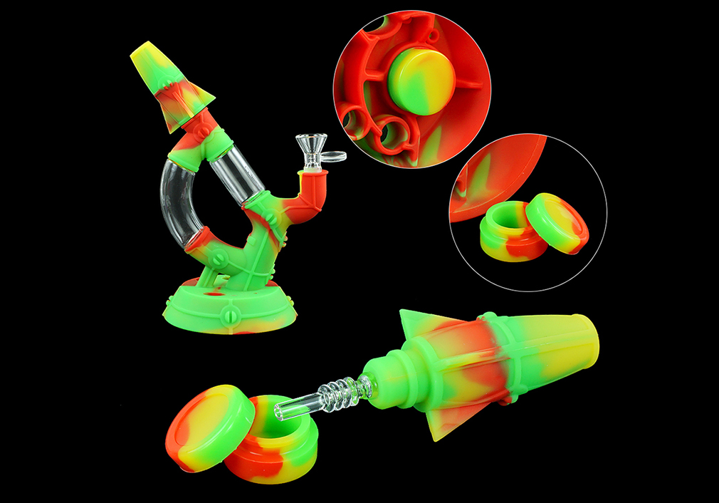 1010_706Silicone Smoking Bong Mix Color Glass Smoking Water Pipe Tobacco Smoking Accessories H185