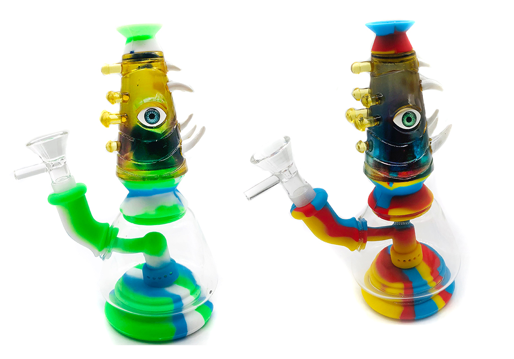 1010_706Silicone Smoking Bong Mix Color Glass Smoking Water Pipe Tobacco Smoking Accessories HN02