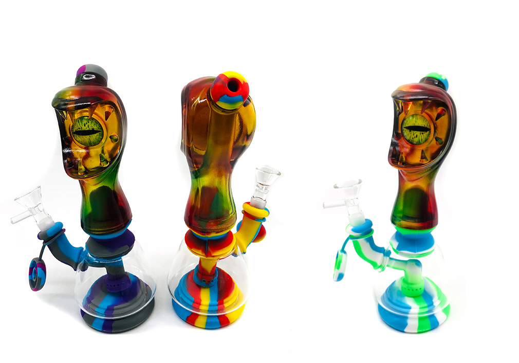 1010_706Silicone Smoking Bong Mix Color Glass Smoking Water Pipe Tobacco Smoking Accessories HN03