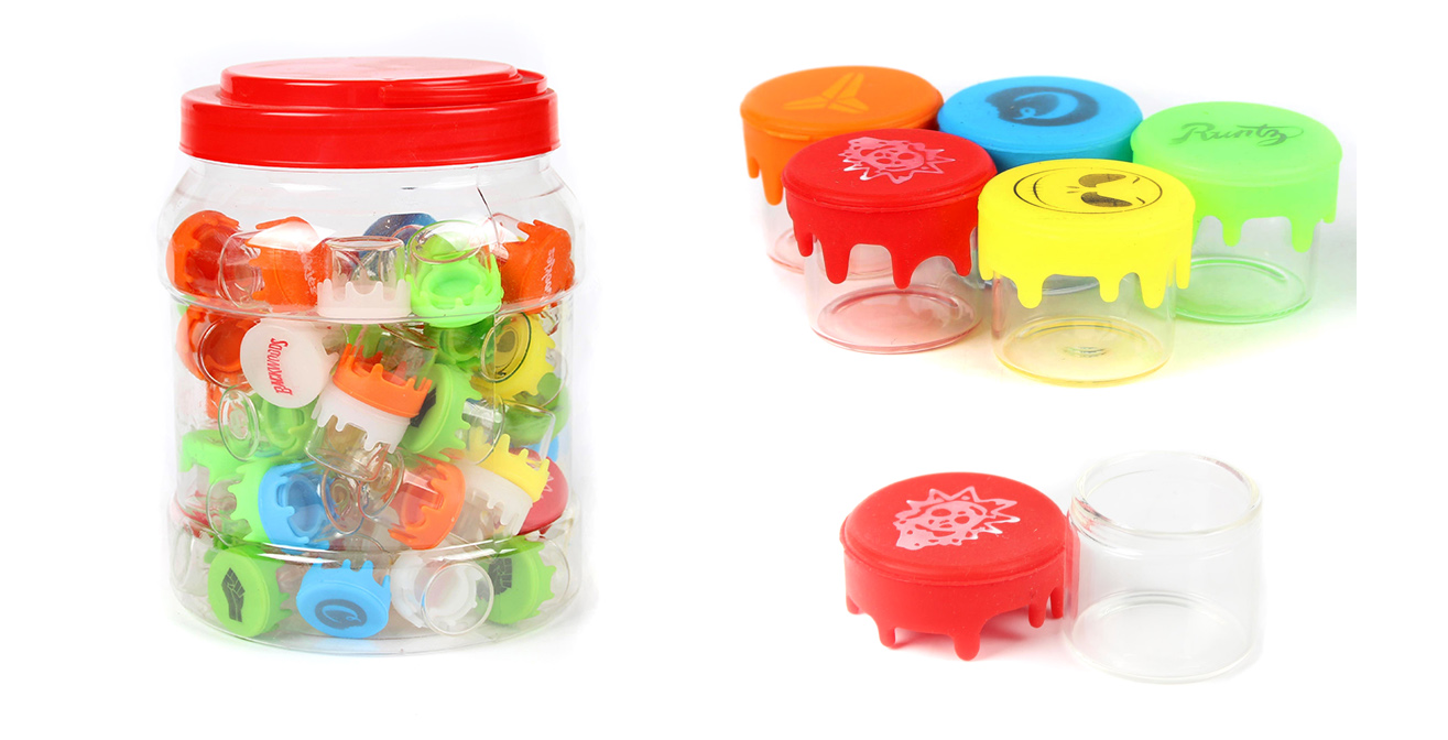 1315_672Silicone&Glass Jar Small Size CBD Weed/Tobacco Glass Jar Mix Printing Smoking Accessories