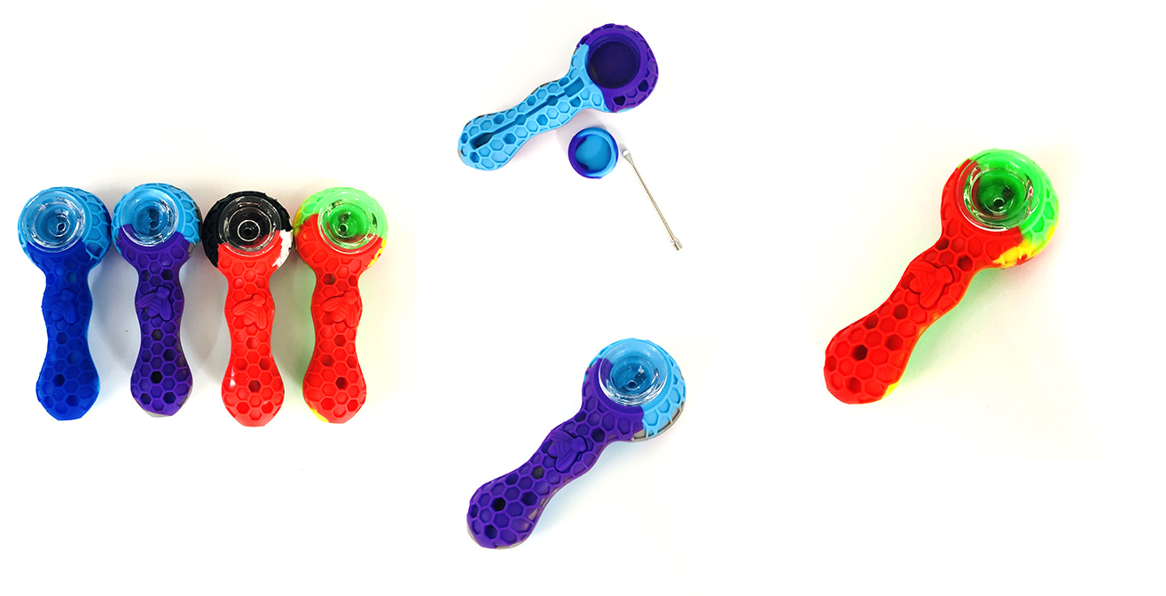 1315_672Silicone Smoking Pipe Glass Bowl Bee Tobacco/Weed Pipe Smoking Accessories