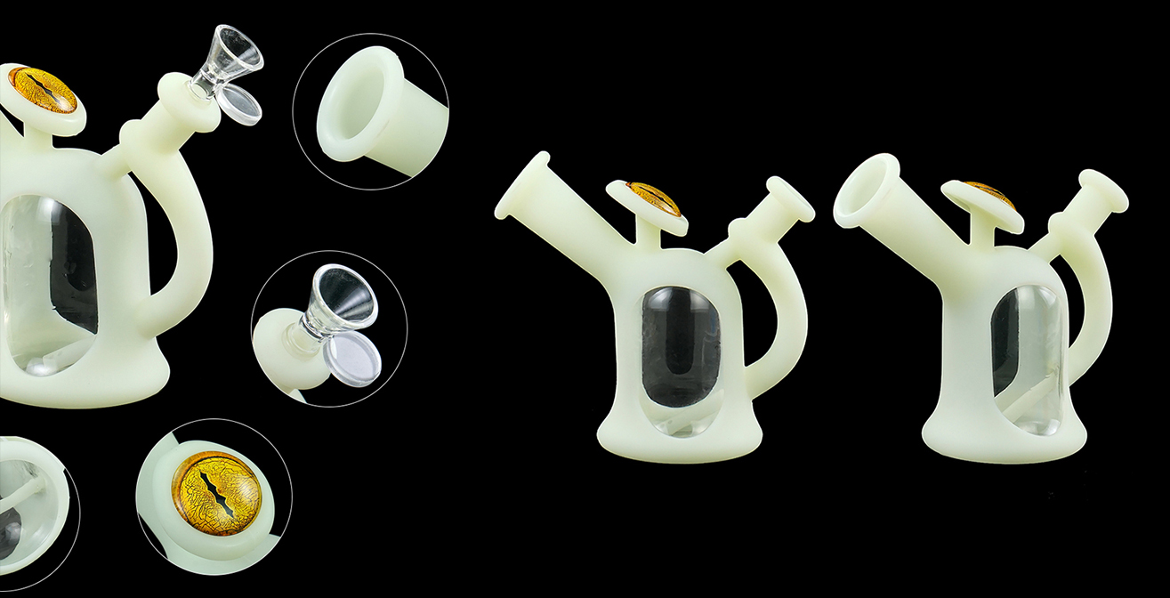 1315_672Silicone Smoking Bong Glow In Dark Glass Smoking Water Pipe Tobacco Smoking Accessories