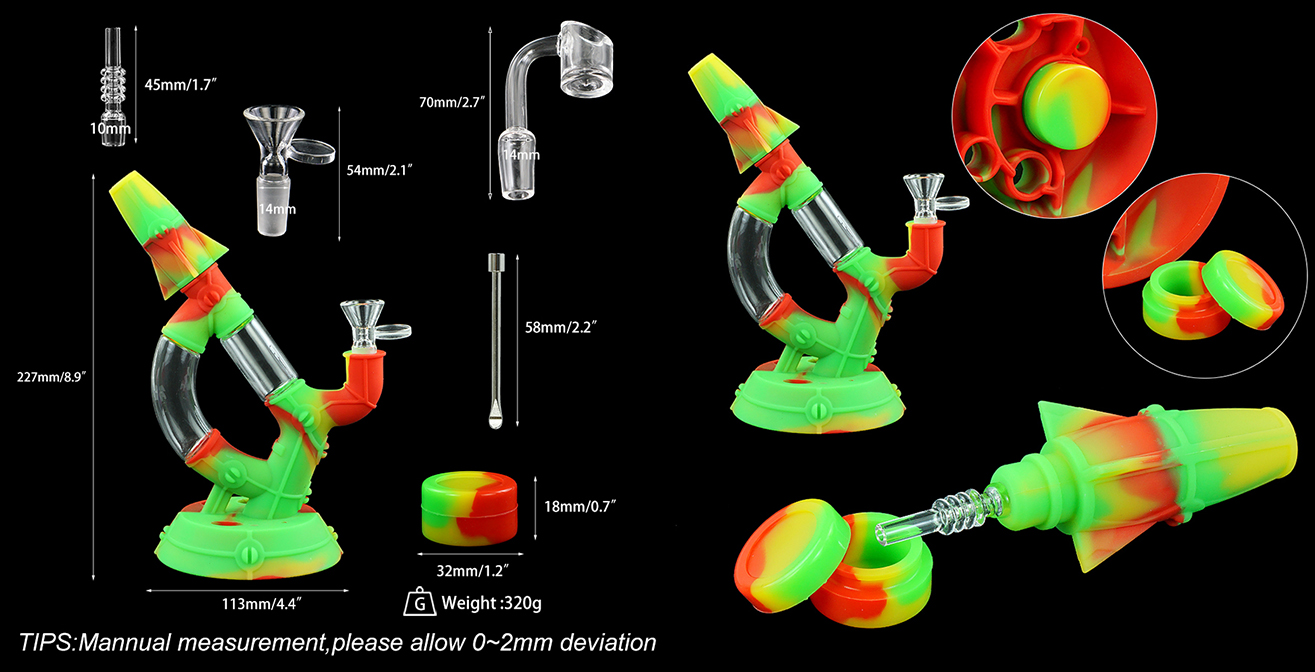 1315_672Silicone Smoking Bong Mix Color Glass Smoking Water Pipe Tobacco Smoking Accessories H185