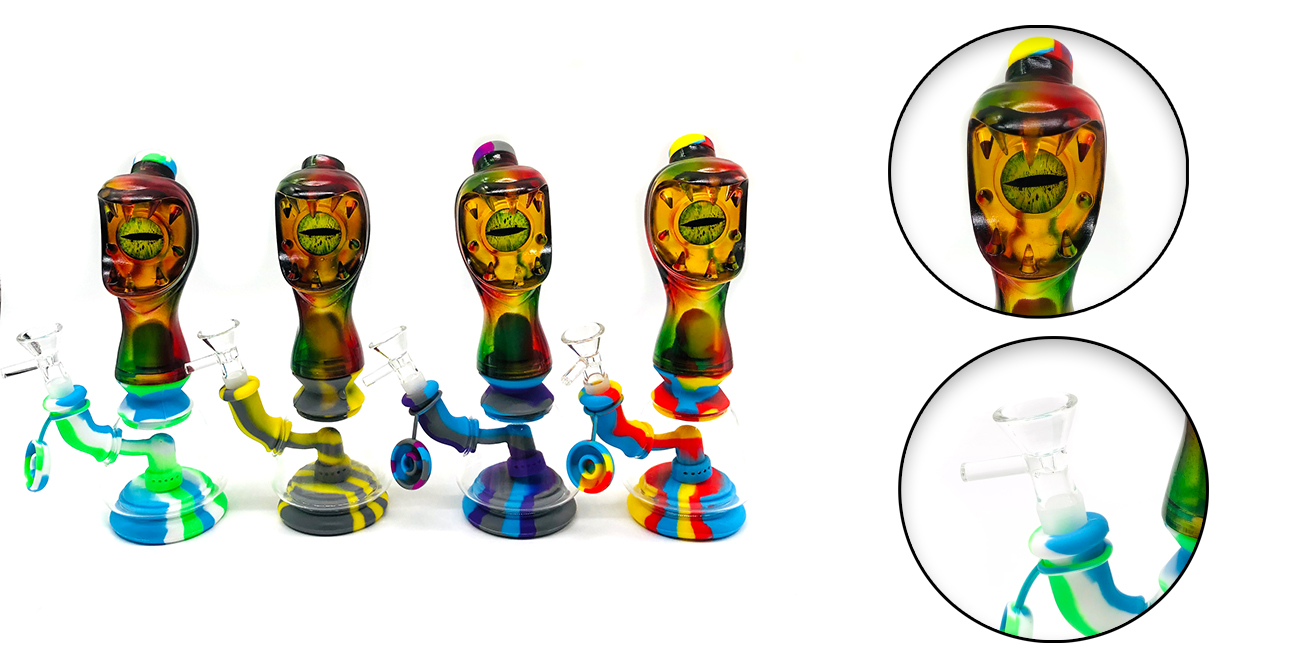 1315_672Silicone Smoking Bong Mix Color Glass Smoking Water Pipe Tobacco Smoking Accessories HN03
