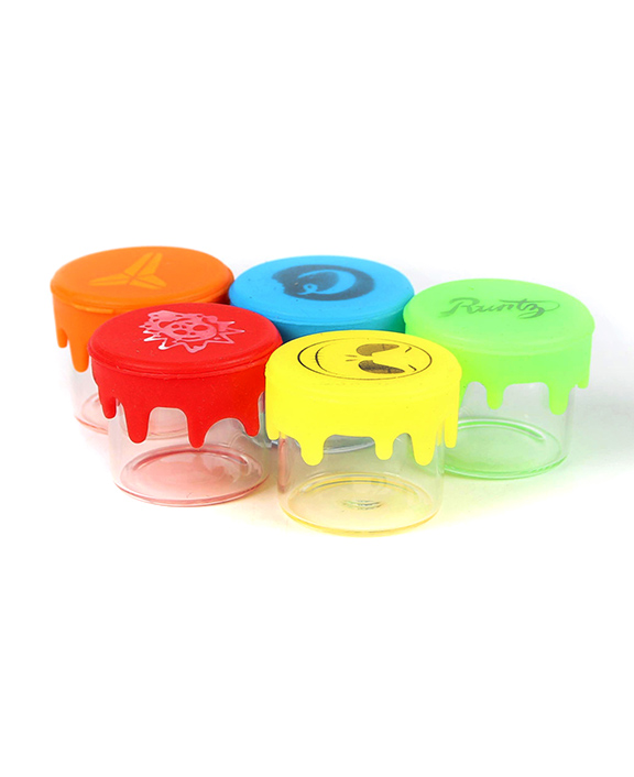 576_706Silicone&Glass Jar Small Size CBD Weed/Tobacco Glass Jar Mix Printing Smoking Accessories