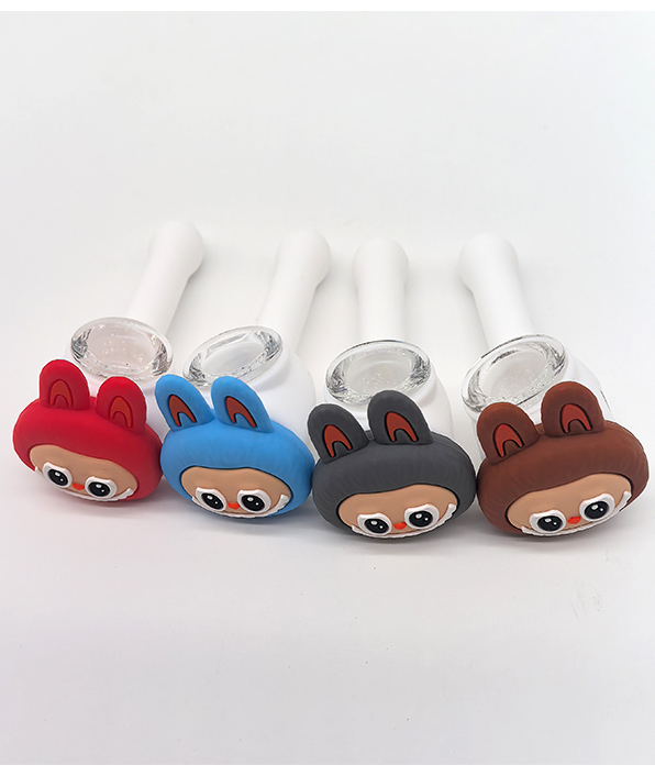 596_706Silicone Smoking Pipe Glass Bowl Labu Pattern Tobacco/Weed Pipe Smoking Accessories