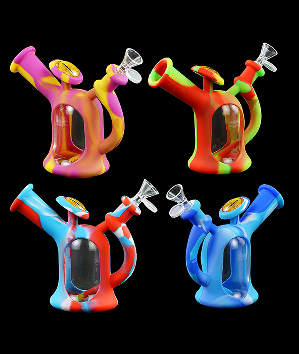 596_706Silicone Smoking Bong Rainbow Color Glass Smoking Water Pipe Tobacco Smoking Accessories