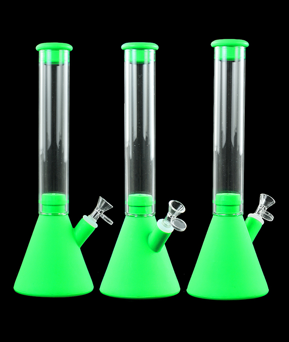 596_706Silicone Smoking Bong Green Color Glass Smoking Water Pipe Tobacco Smoking Accessories H182