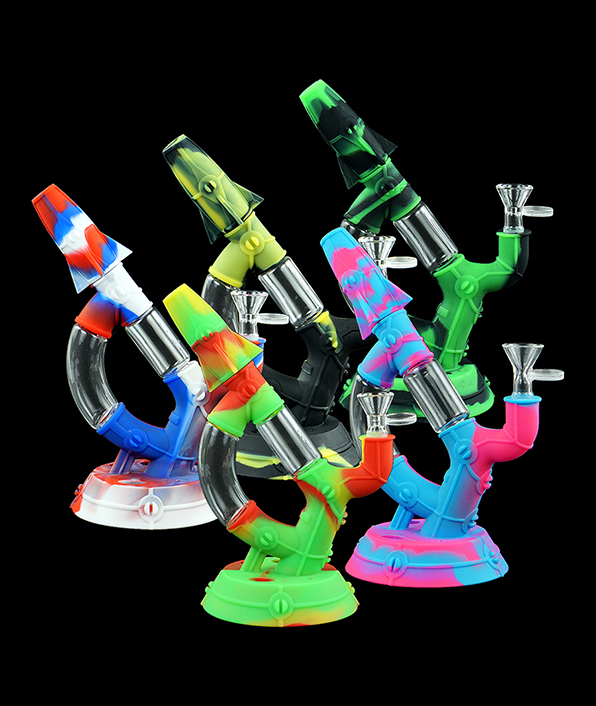596_706Silicone Smoking Bong Mix Color Glass Smoking Water Pipe Tobacco Smoking Accessories H185