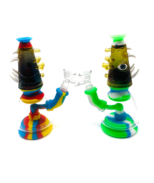 596_706Silicone Smoking Bong Mix Color Glass Smoking Water Pipe Tobacco Smoking Accessories HN02