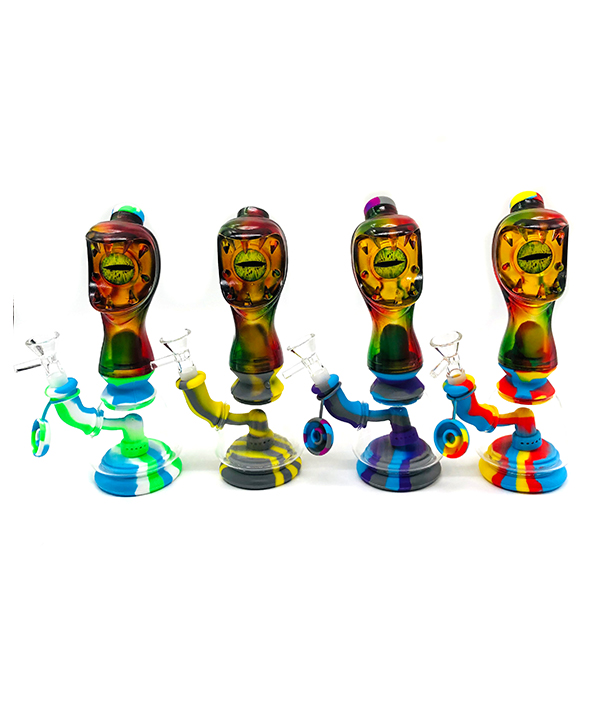 596_706Silicone Smoking Bong Mix Color Glass Smoking Water Pipe Tobacco Smoking Accessories HN03