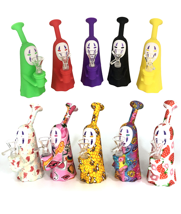 596_706Silicone Smoking Pipe Glass Bowl No-Face Tobacco/Weed Bongs Smoking Accessories