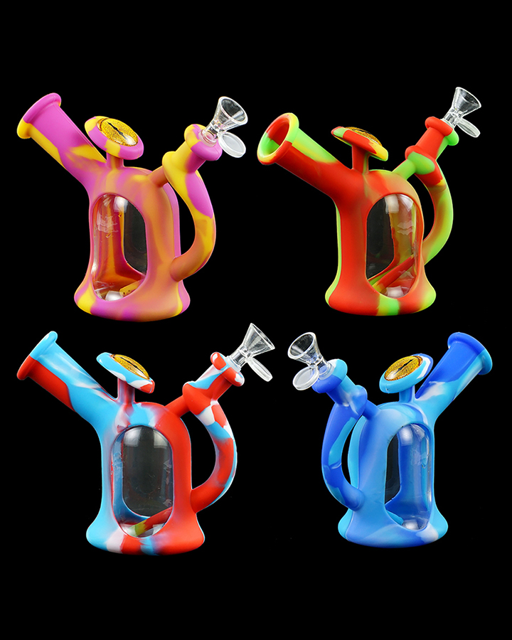 720_900 1Silicone Smoking Bong Rainbow Color Glass Smoking Water Pipe Tobacco Smoking Accessories
