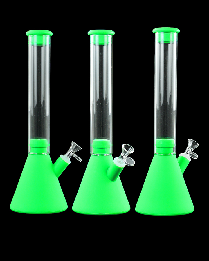 720_900 1Silicone Smoking Bong Green Color Glass Smoking Water Pipe Tobacco Smoking Accessories H182