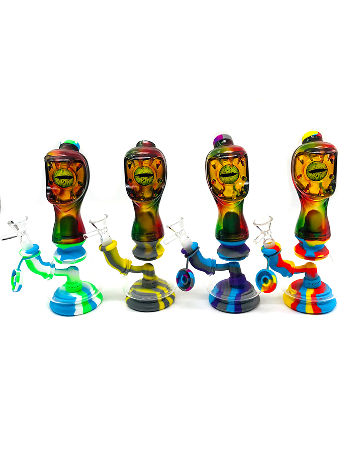 720_900 1Silicone Smoking Bong Mix Color Glass Smoking Water Pipe Tobacco Smoking Accessories HN03