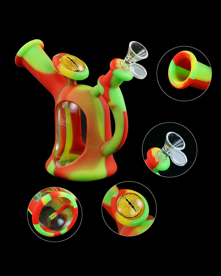 720_900 2Silicone Smoking Bong Rainbow Color Glass Smoking Water Pipe Tobacco Smoking Accessories
