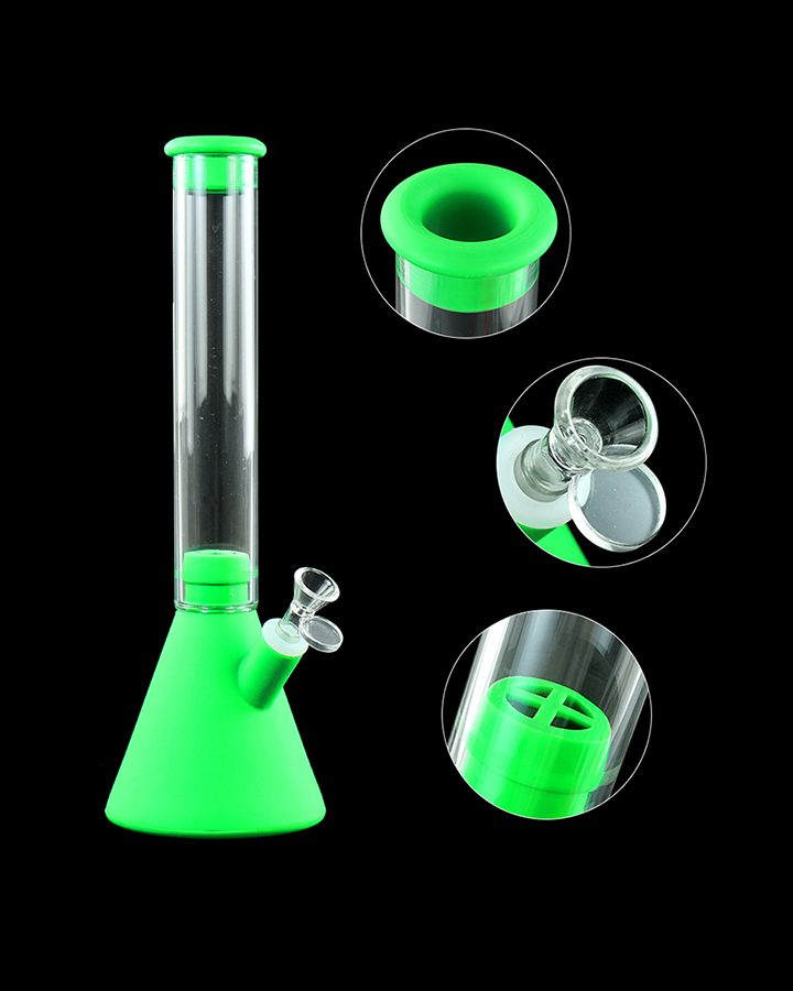 720_900 2Silicone Smoking Bong Green Color Glass Smoking Water Pipe Tobacco Smoking Accessories H182