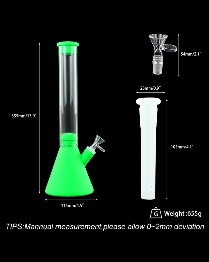 720_900 3Silicone Smoking Bong Green Color Glass Smoking Water Pipe Tobacco Smoking Accessories H182