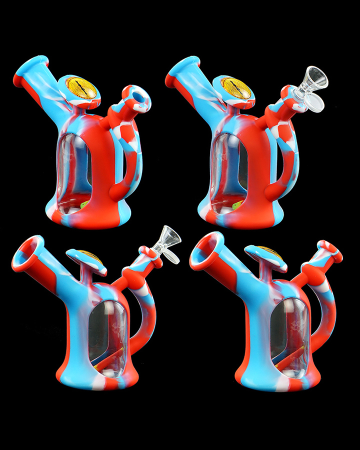 720_900 4Silicone Smoking Bong Rainbow Color Glass Smoking Water Pipe Tobacco Smoking Accessories