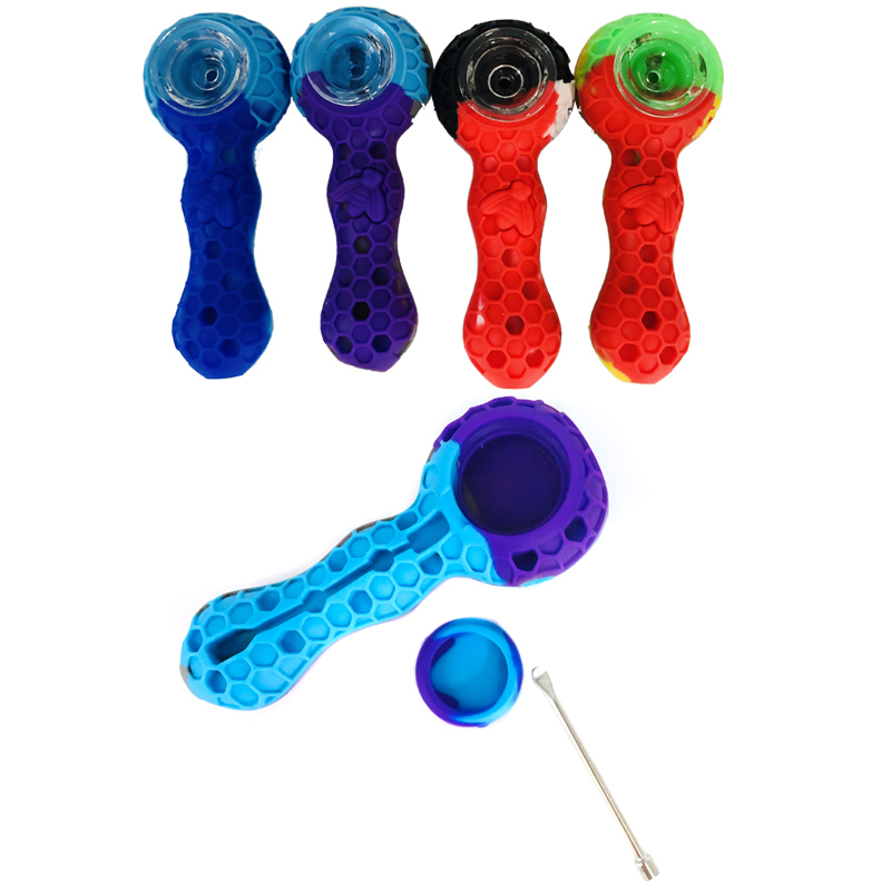 Silicone Smoking Pipe Glass Bowl Bee Tobacco/Weed Pipe Smoking Accessories