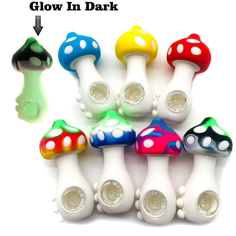 Silicone Smoking Pipe Glow In Dark Glass Bowl Mushroom Tobacco/Weed Pipe Smoking Accessories