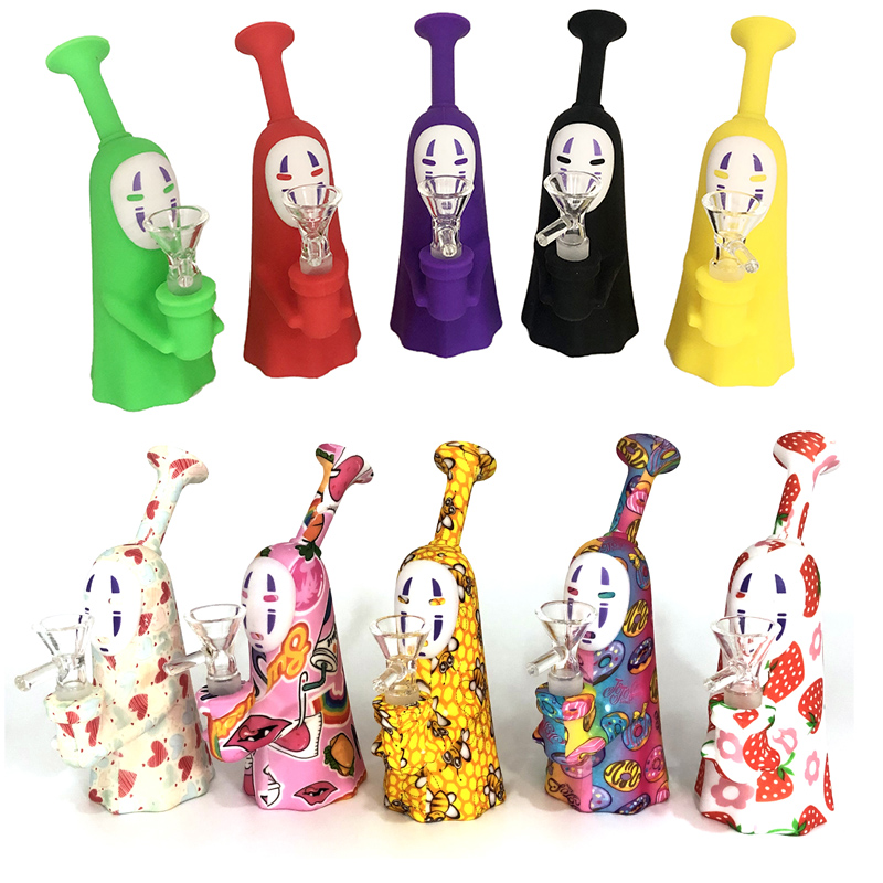 Silicone Smoking Pipe Glass Bowl No-Face Tobacco/Weed Bongs Smoking Accessories