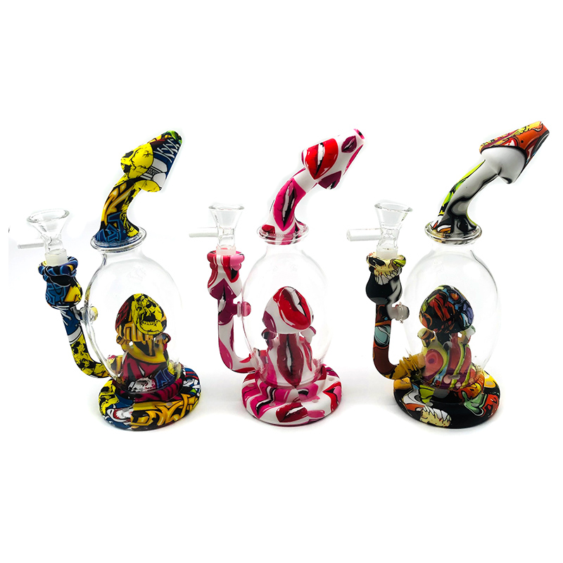 Silicone&Glass Bong Printing Smoking Bongs Glass Bowl Tobacco/Weed Pipe Smoking Accessories