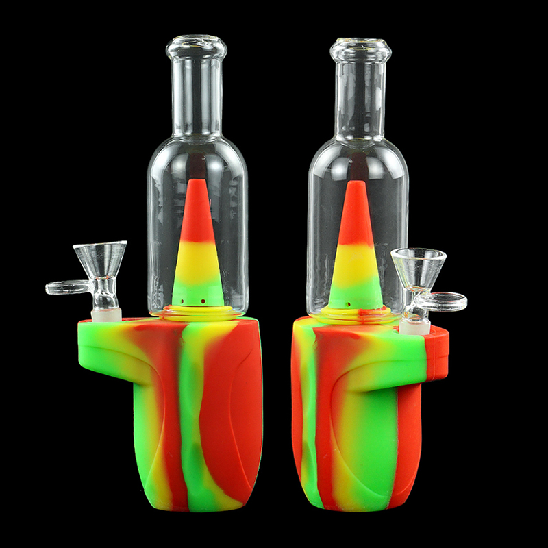 Silicone Smoking Bong Mix Color Glass Smoking Water Pipe Tobacco Smoking Accessories H179-2