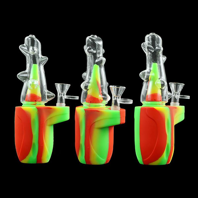 Silicone Smoking Bong Mix Color Glass Smoking Water Pipe Tobacco Smoking Accessories H179-3