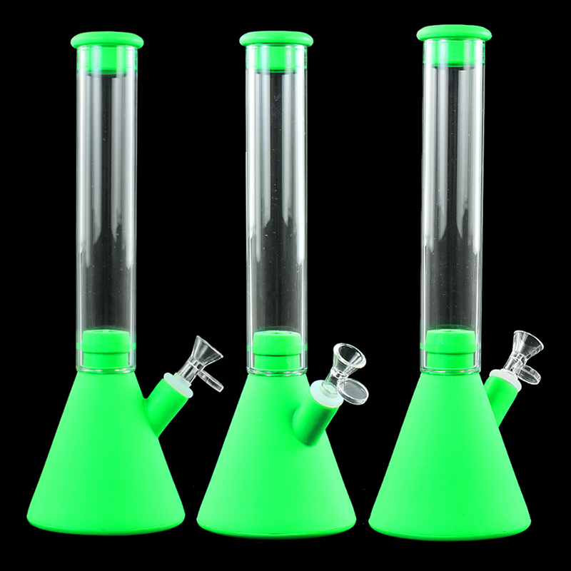 Silicone Smoking Bong Green Color Glass Smoking Water Pipe Tobacco Smoking Accessories H182