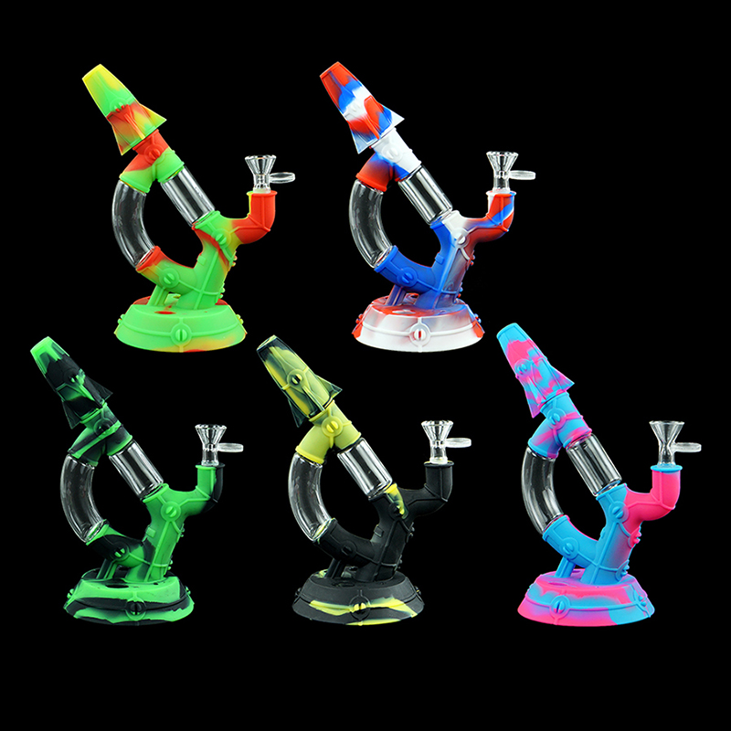 Silicone Smoking Bong Mix Color Glass Smoking Water Pipe Tobacco Smoking Accessories H185