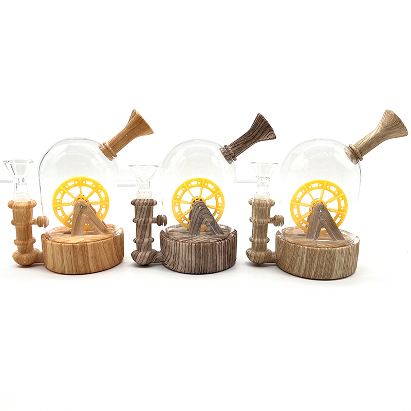 Silicone Smoking Bong Wood Color Glass Smoking Water Pipe Tobacco Smoking Accessories H194