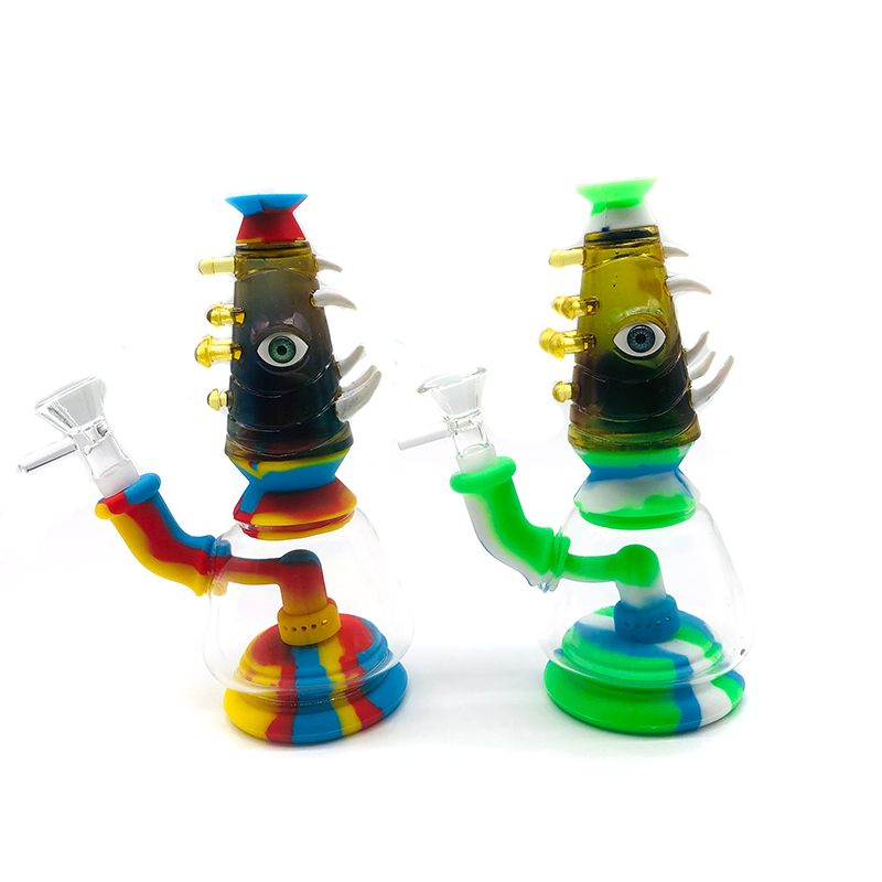 Silicone Smoking Bong Mix Color Glass Smoking Water Pipe Tobacco Smoking Accessories HN02