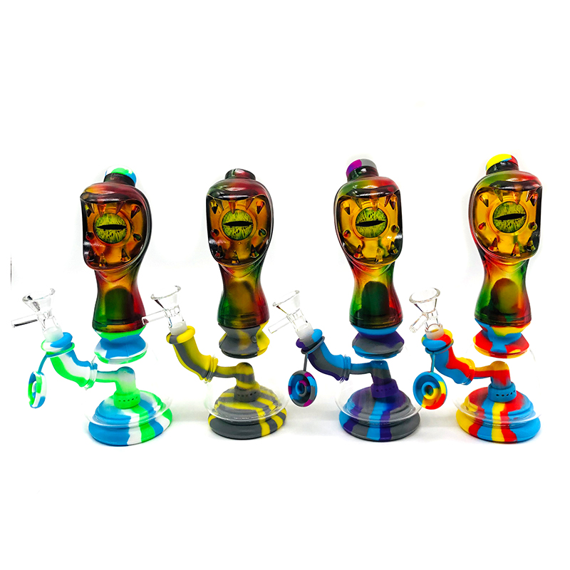 Silicone Smoking Bong Mix Color Glass Smoking Water Pipe Tobacco Smoking Accessories HN03