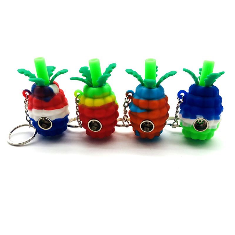 Silicone Smoking Pipe Tobacco Cartoon Pinapple Keychain Weed Pipe New Smoking Accessories