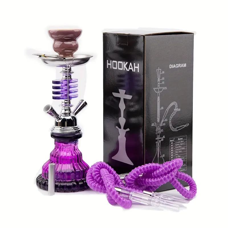 Hookah With 2 Pipes Glass+Metal Material Mix Colors OEM Custom