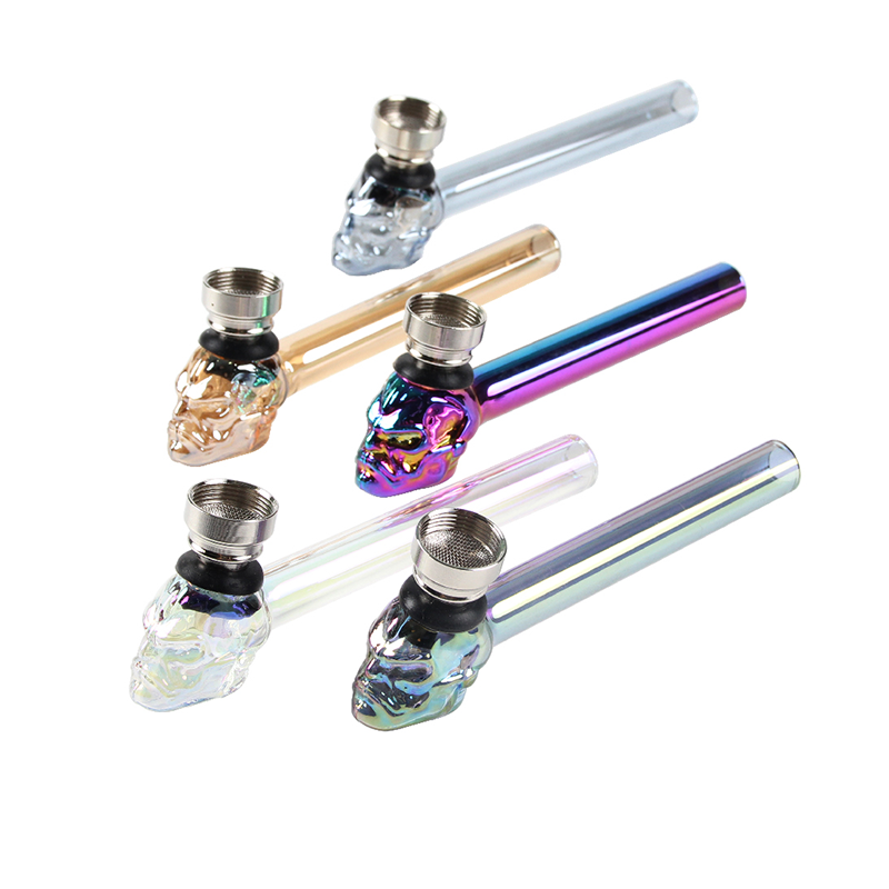 Skull Smoking Glass Pipe Smoking Accessories Set Mix Colors OEM Custom