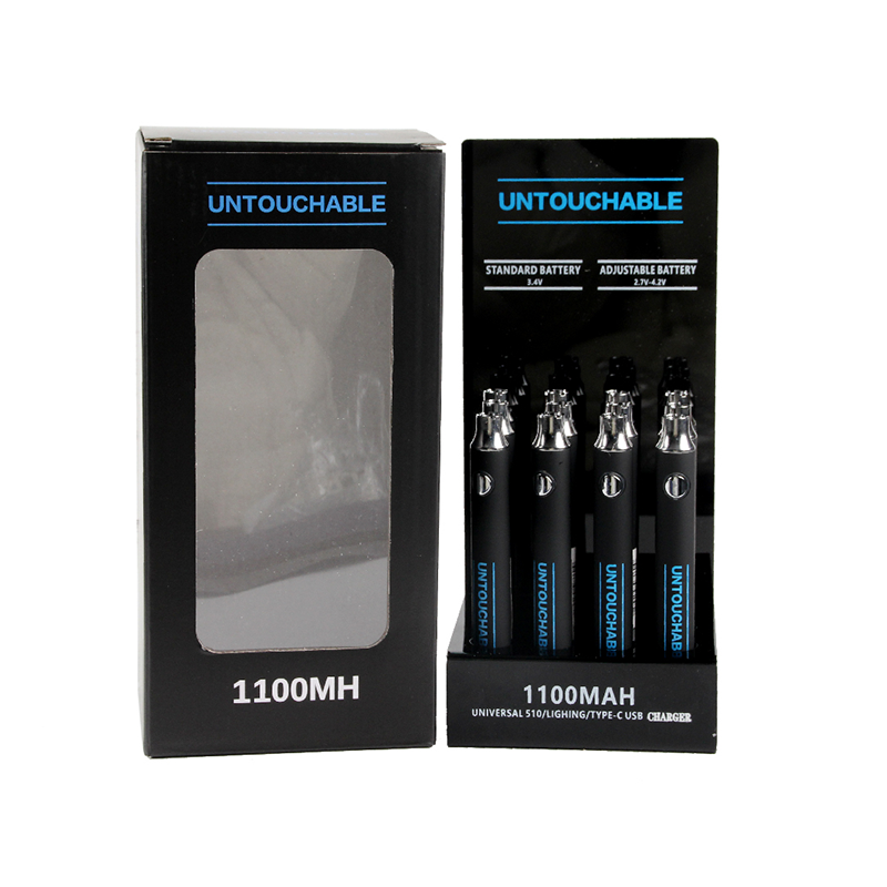Black Battery for CBD cartridge, 1100 mAh, 510 thread, USB charger, Mix Color Accept OEM Custom
