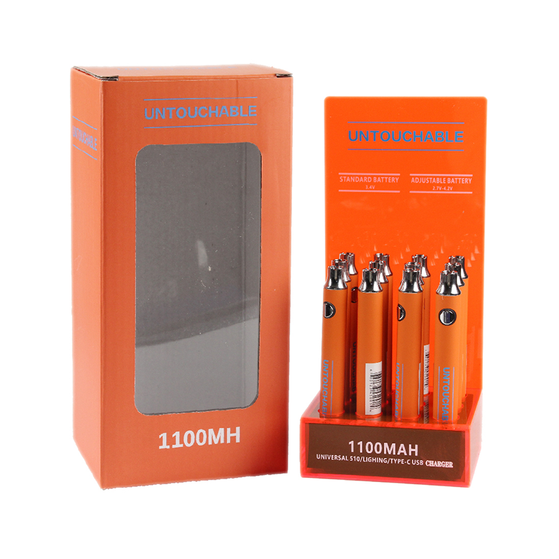 Orange Battery for CBD cartridge, 1100 mAh, 510 thread, USB charger, Mix Color Accept OEM Custom