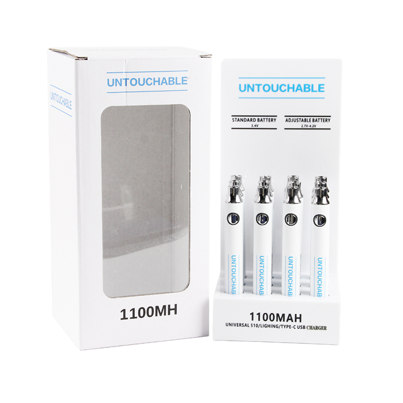 White Battery for CBD cartridge, 1100 mAh, 510 thread, USB charger, Mix Color Accept OEM Custom