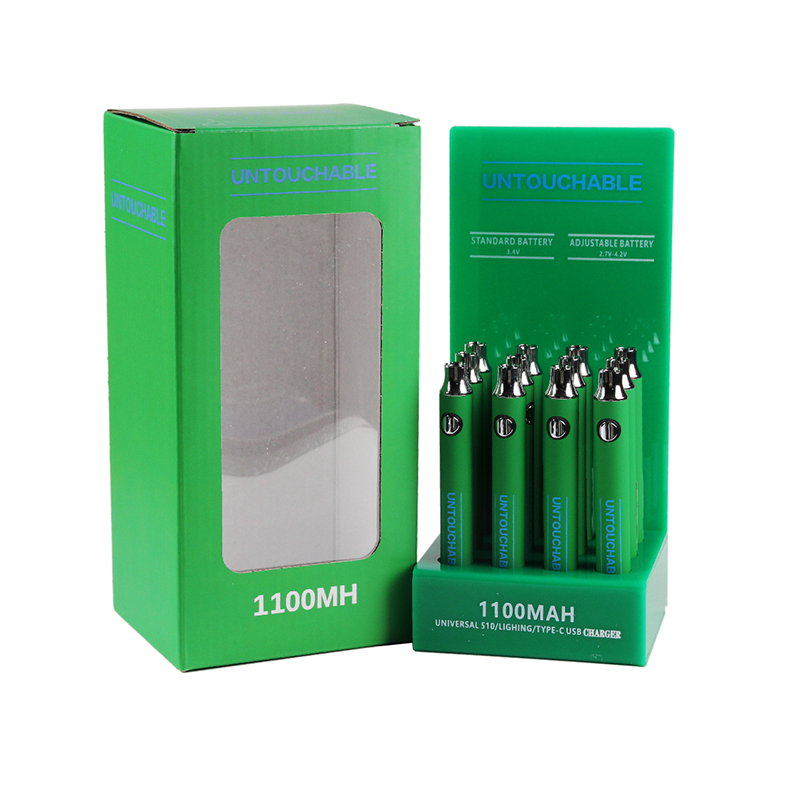 Green Battery for CBD cartridge, 1100 mAh, 510 thread, USB charger, Mix Color Accept OEM Custom