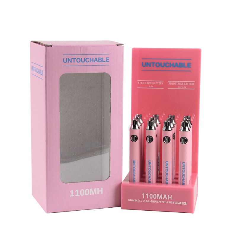 Pink Battery for CBD cartridge, 1100 mAh, 510 thread, USB charger, Mix Color Accept OEM Custom