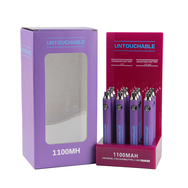 Purple Battery for CBD cartridge, 1100 mAh, 510 thread, USB charger, Mix Color Accept OEM Custom