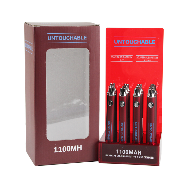 Red Battery for CBD cartridge, 1100 mAh, 510 thread, USB charger, Mix Color Accept OEM Custom