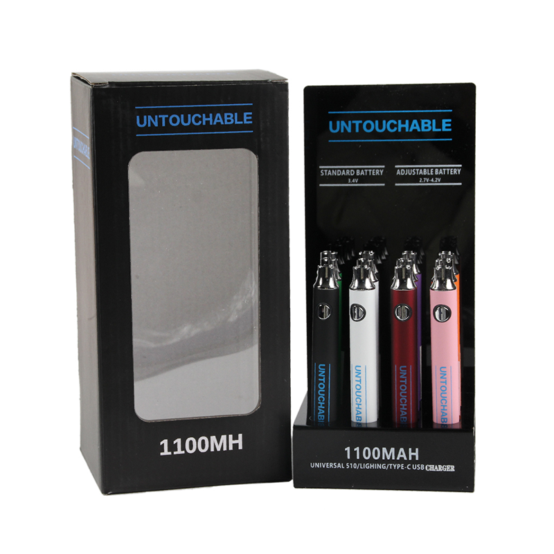 Battery for CBD cartridge, 1100 mAh, 510 thread, USB charger, Mix Color Accept OEM Custom